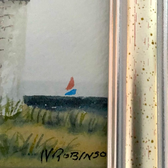 Mini Lighthouse Watercolor, Framed, signed by Artist Nancy Robinson of Maine - Picture 5 of 6